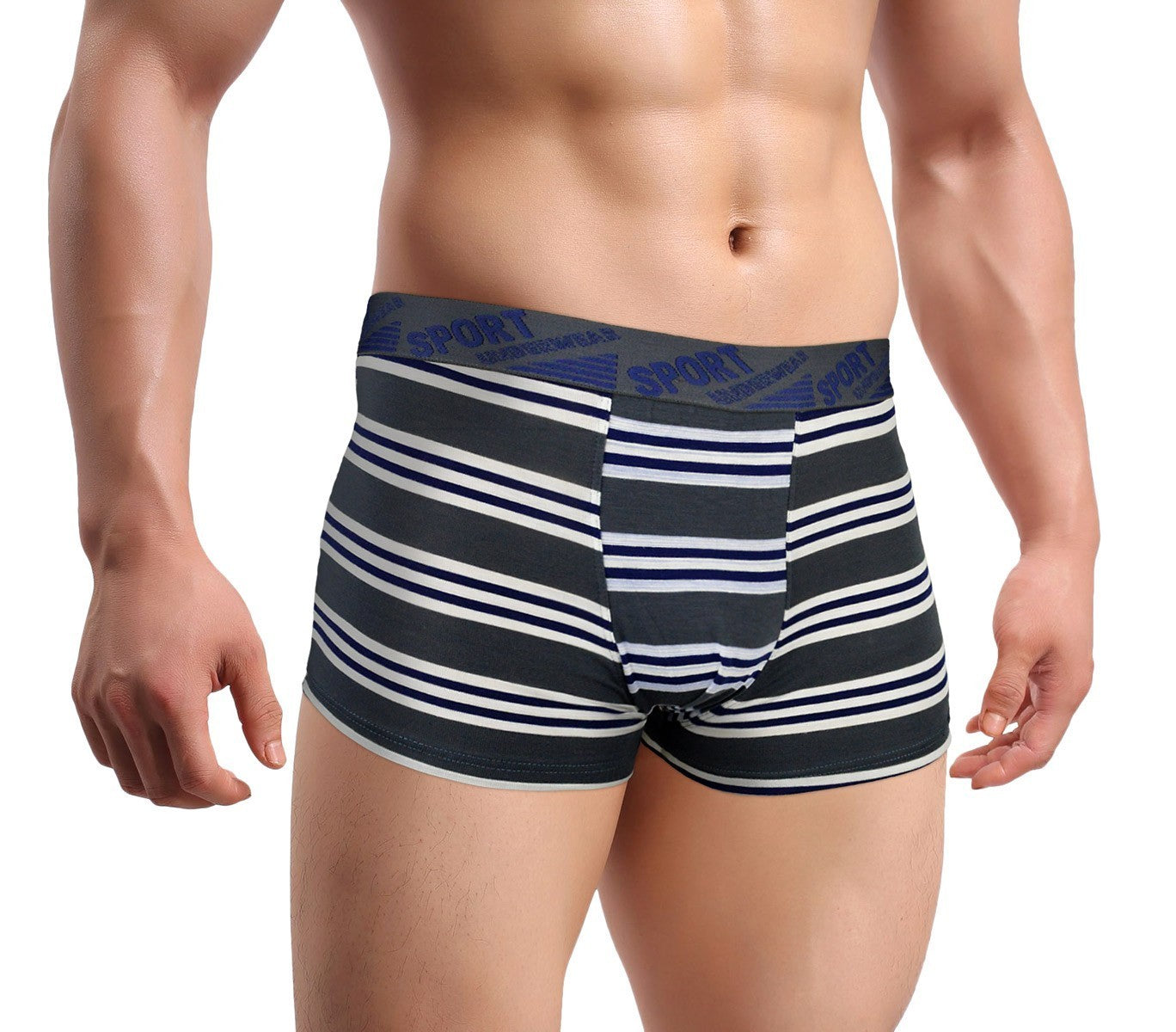 B104 Pack de 12 boxers hommes Huston en coton avec rayures fantaisies