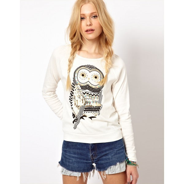 Pull jersey dessin de hibou douillet et confortable pour l'hiver