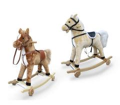 Cheval à bascule LT850 en peluche et en bois avec roulettes, lumières et sons