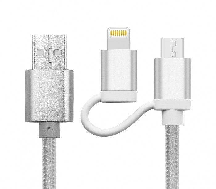 893267 Câble 2 en 1 Micro USB adaptateur de charge Lightning et données 39 cm