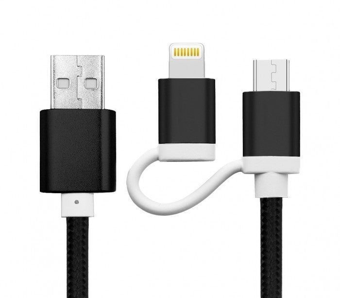 893267 Câble 2 en 1 Micro USB adaptateur de charge Lightning et données 39 cm