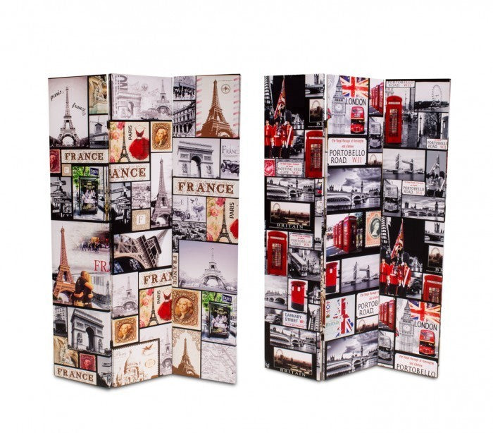 Paravent séparateur 05975 Double modèle Londres Paris en toile sur bois 120x180