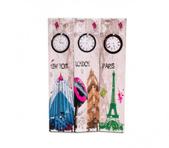 Paravent 05978 modèle Horloges en toile sur bois 120 x 180 cm trois panneaux