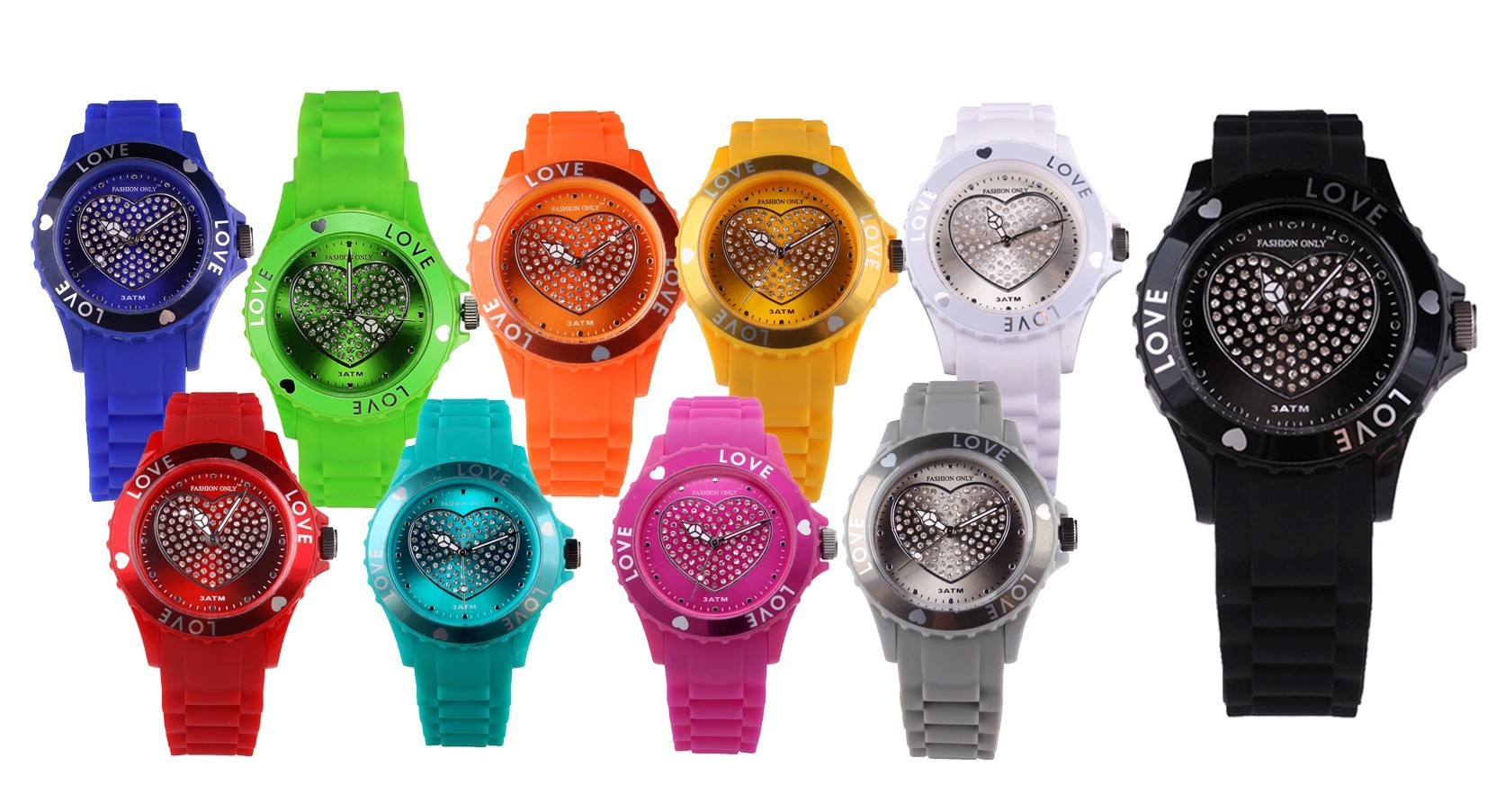 Montre femme  "Colors of Love" cadre lumineux avec coeur et bracelet en silicone