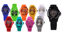 Montre femme  "Colors of Love" cadre lumineux avec coeur et bracelet en silicone
