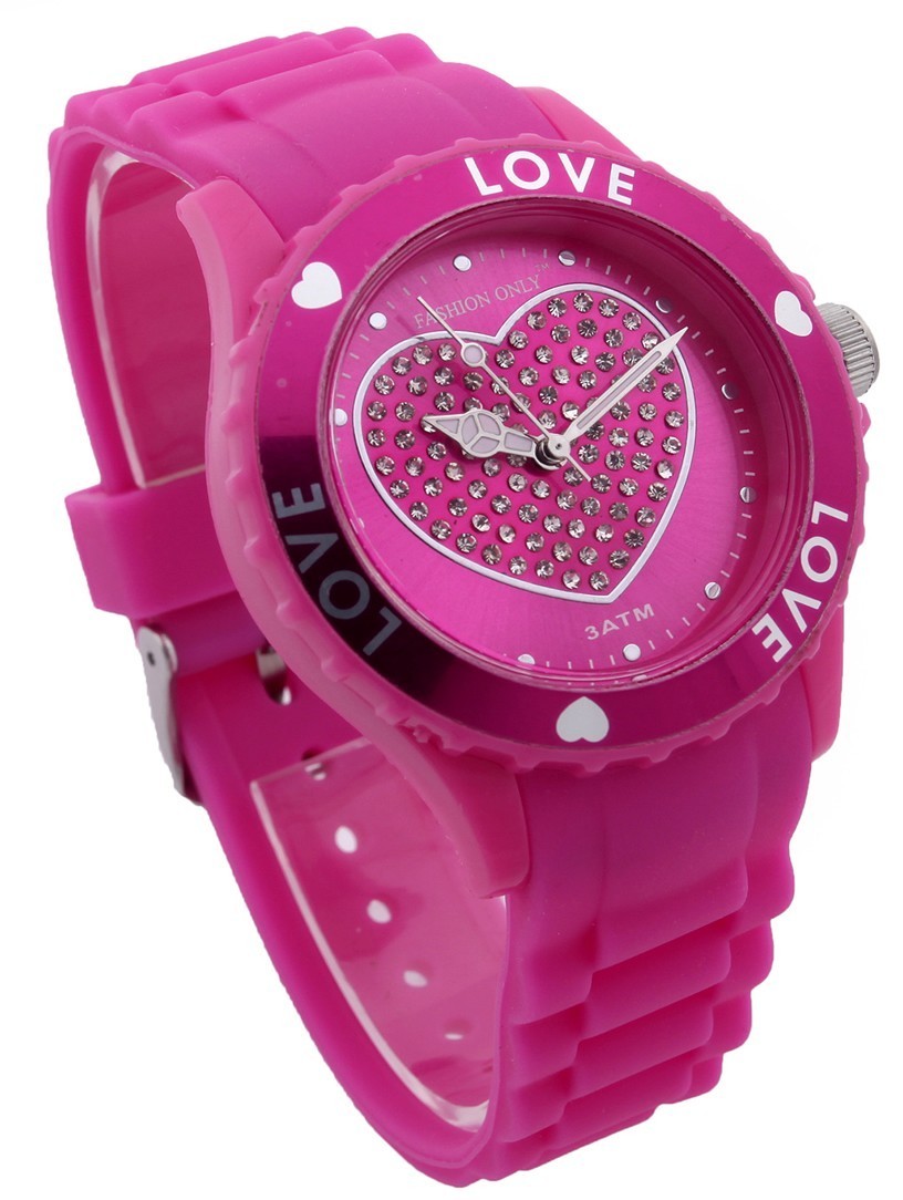 Montre femme  "Colors of Love" cadre lumineux avec coeur et bracelet en silicone