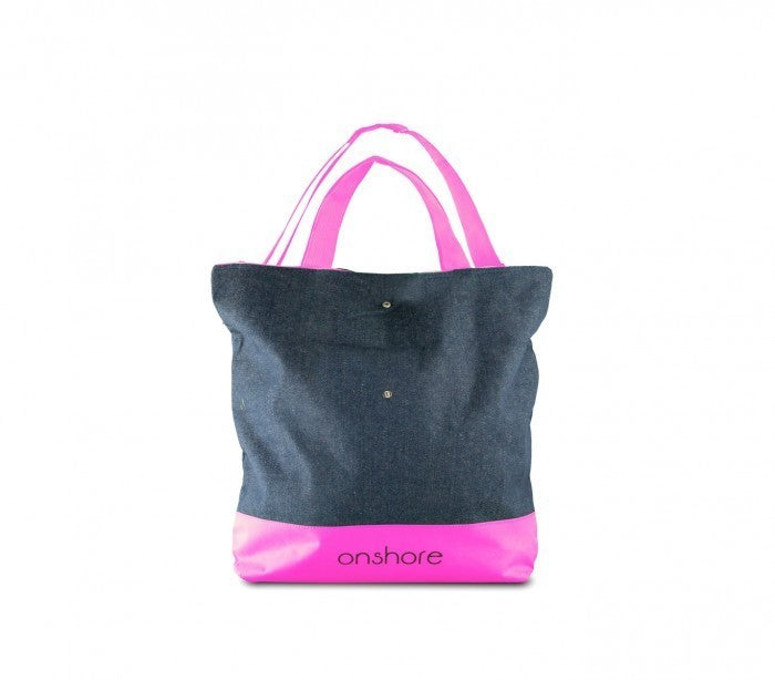 382516 Sac de plage ONSHORE en jean double poignée avec détails fluo