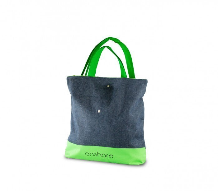 382516 Sac de plage ONSHORE en jean double poignée avec détails fluo