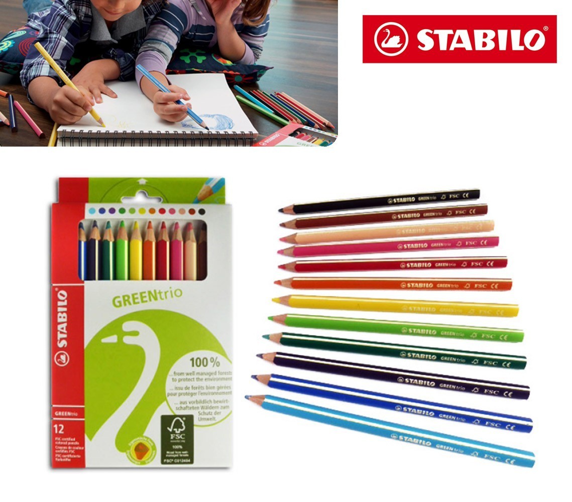 6203/12 Étui carton de 12 crayons de couleur STABILO GREEN trio triangulaire