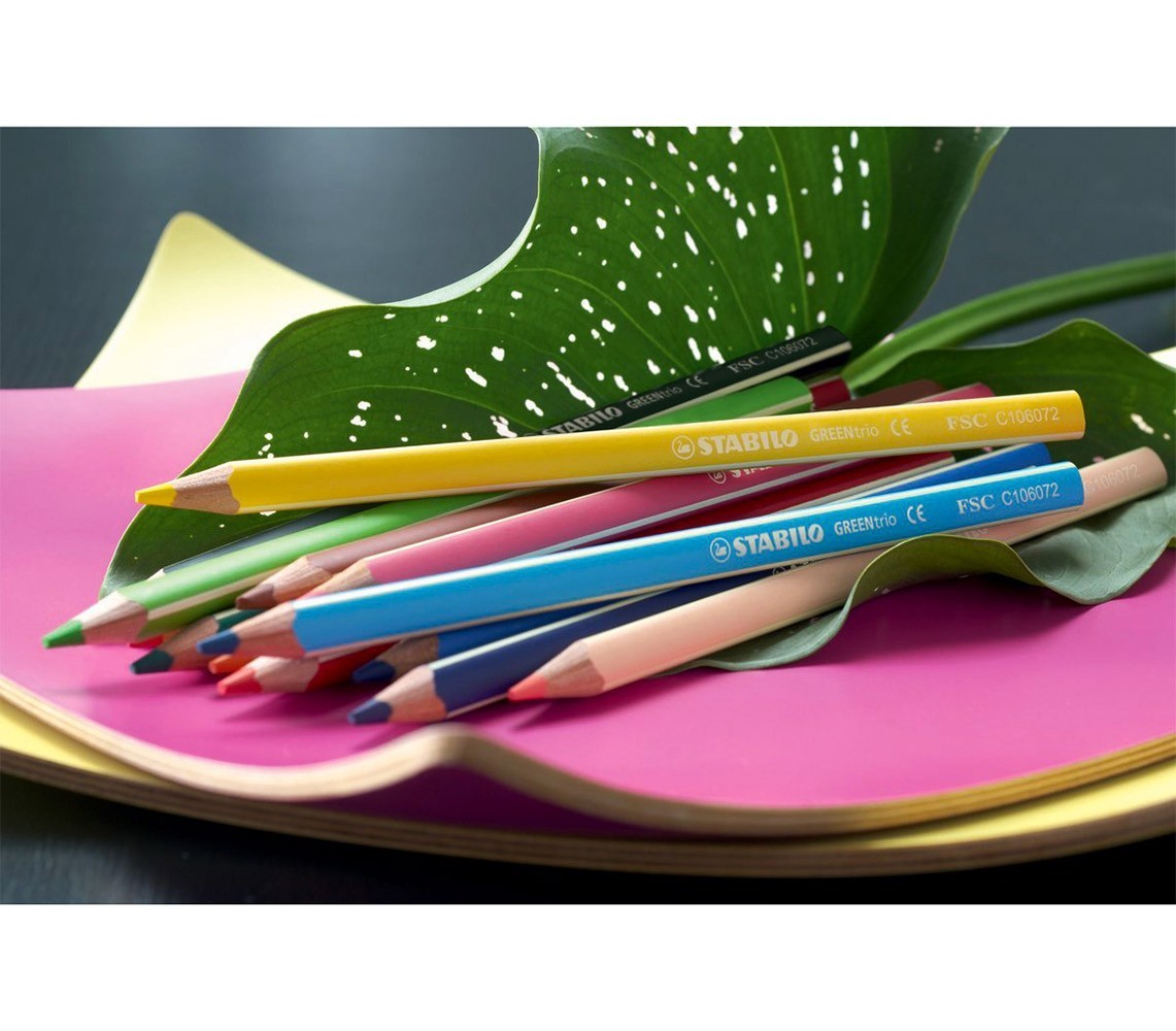 6203/12 Étui carton de 12 crayons de couleur STABILO GREEN trio triangulaire
