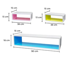 Set de 3 étagères murales rectangulaires design mesures différentes laquées