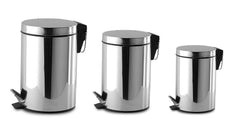 Set de 3 poubelles de cuisine à pédale 3 - 5 - 12 lt en inox poli