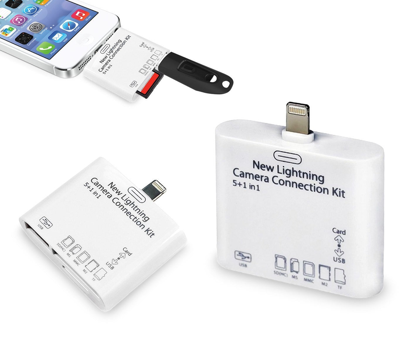 Kit connecteur 5 en 1 lecteur de cartes mémoire et USB LIGHTNING pour Smartphone