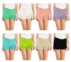 F9330 Short pour femme modèle Denise brodé tissu élastique en plusieurs couleurs