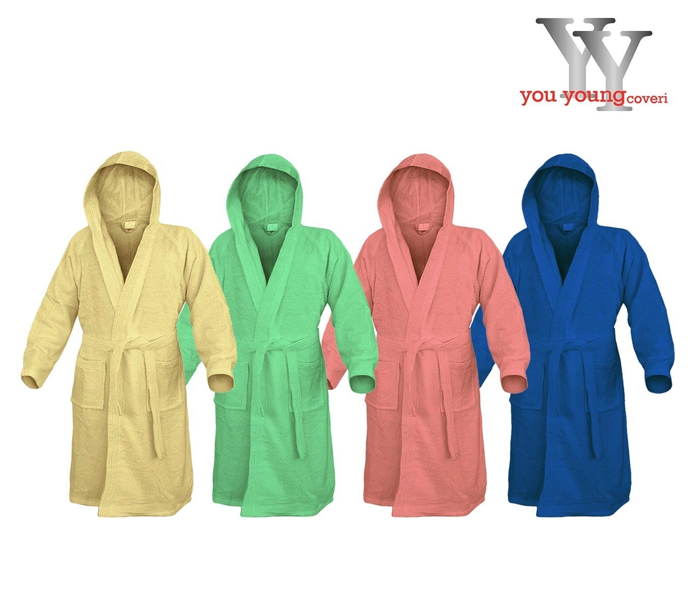 Peignoir STAR unisexe Young Coveri avec capuche et poches 100% coton 