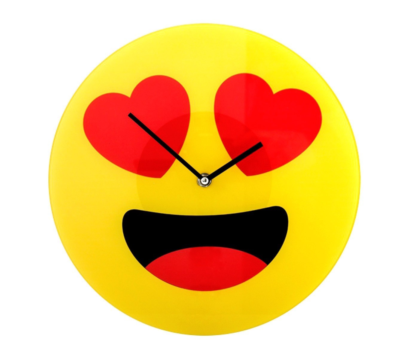79/3232 Horloge murale en verre émoticône avec les yeux en cœurs 30 cm ø