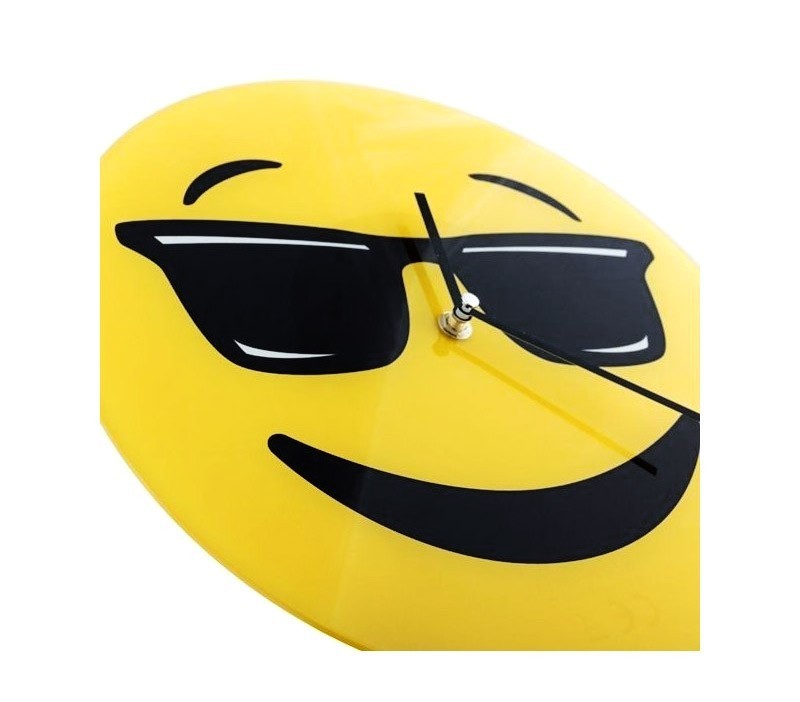 79/3231 Horloge murale en verre émoticône tête avec lunettes de soleil 30 cm ø