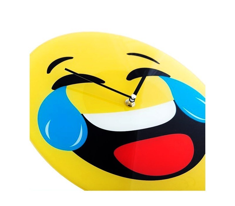 79/3230 Horloge murale en verre émoticône tête qui pleure de rire 30 cm ø