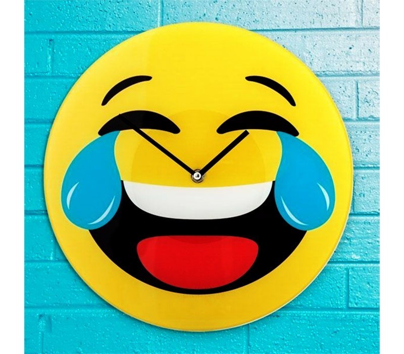 79/3230 Horloge murale en verre émoticône tête qui pleure de rire 30 cm ø