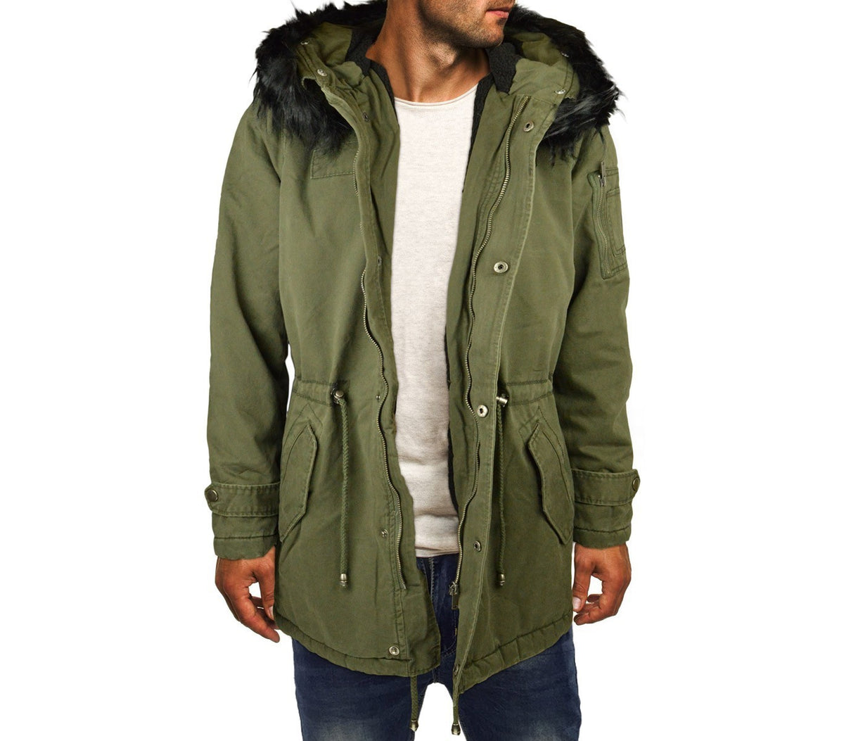 D-235 Parka kaki à capuche pour homme Z-DESIGN modèle Revange fausse fourrure