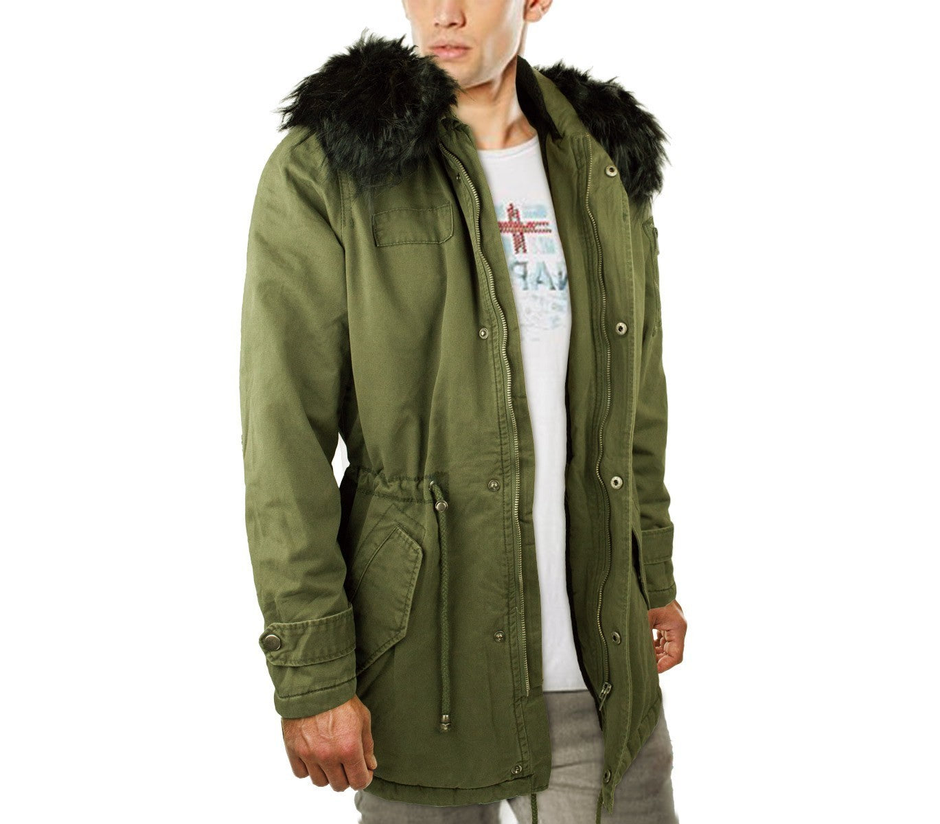 D-235 Parka kaki à capuche pour homme Z-DESIGN modèle Revange fausse fourrure