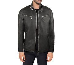 L-180 Veste NEW BRAMS en imitation cuir pour homme modèle JASS noir slim fit