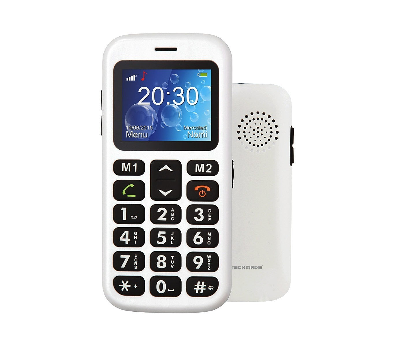 MS-301 Téléphone portable pour personnes âgées Techmade blanc avec bouton SOS