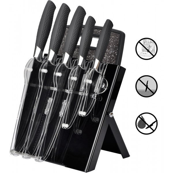 Set de 7 couteaux acier inoxydable RL-BLK7ST avec soutien acrylique et planche