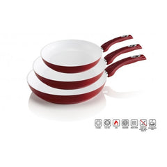 Lot de 3 poéles en céramique antibactériens plusieurs couleurs 20 - 24 - 28 cm