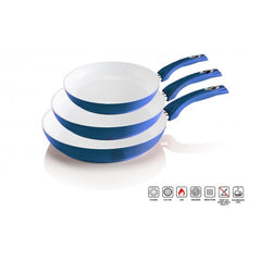 Lot de 3 poéles en céramique antibactériens plusieurs couleurs 20 - 24 - 28 cm