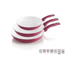 Lot de 3 poéles en céramique antibactériens plusieurs couleurs 20 - 24 - 28 cm