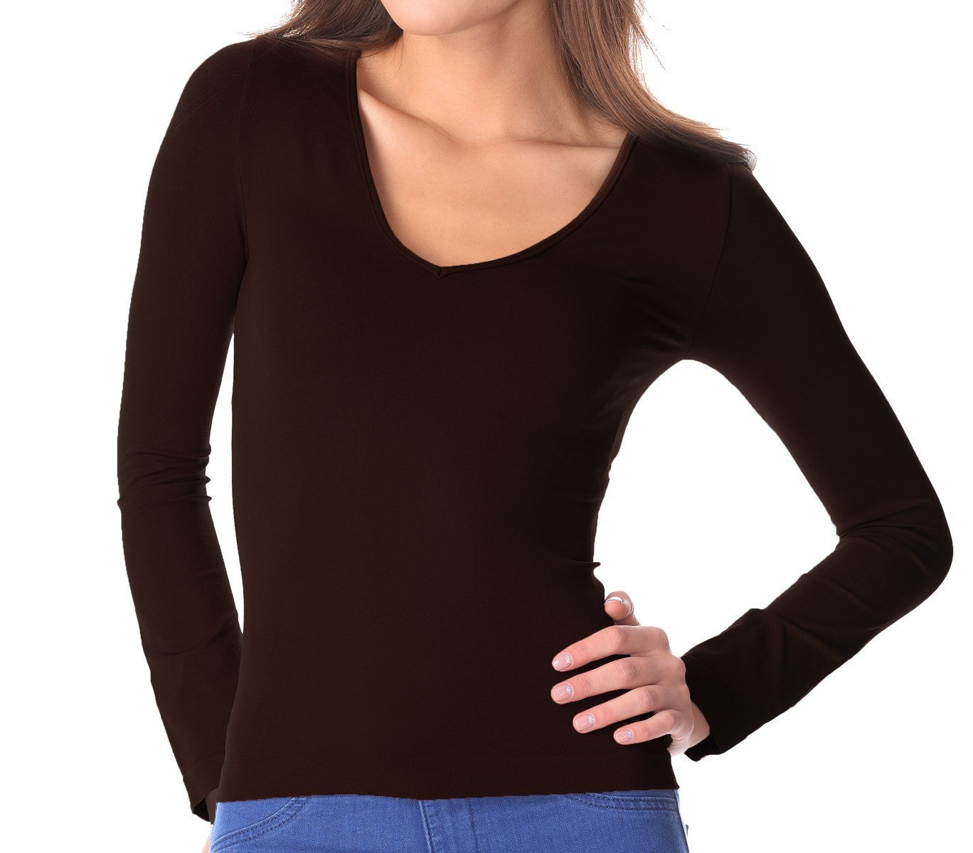 VKA25 Pack de 5 sous-pull modèle Lisa pour femme col en V effet thermique