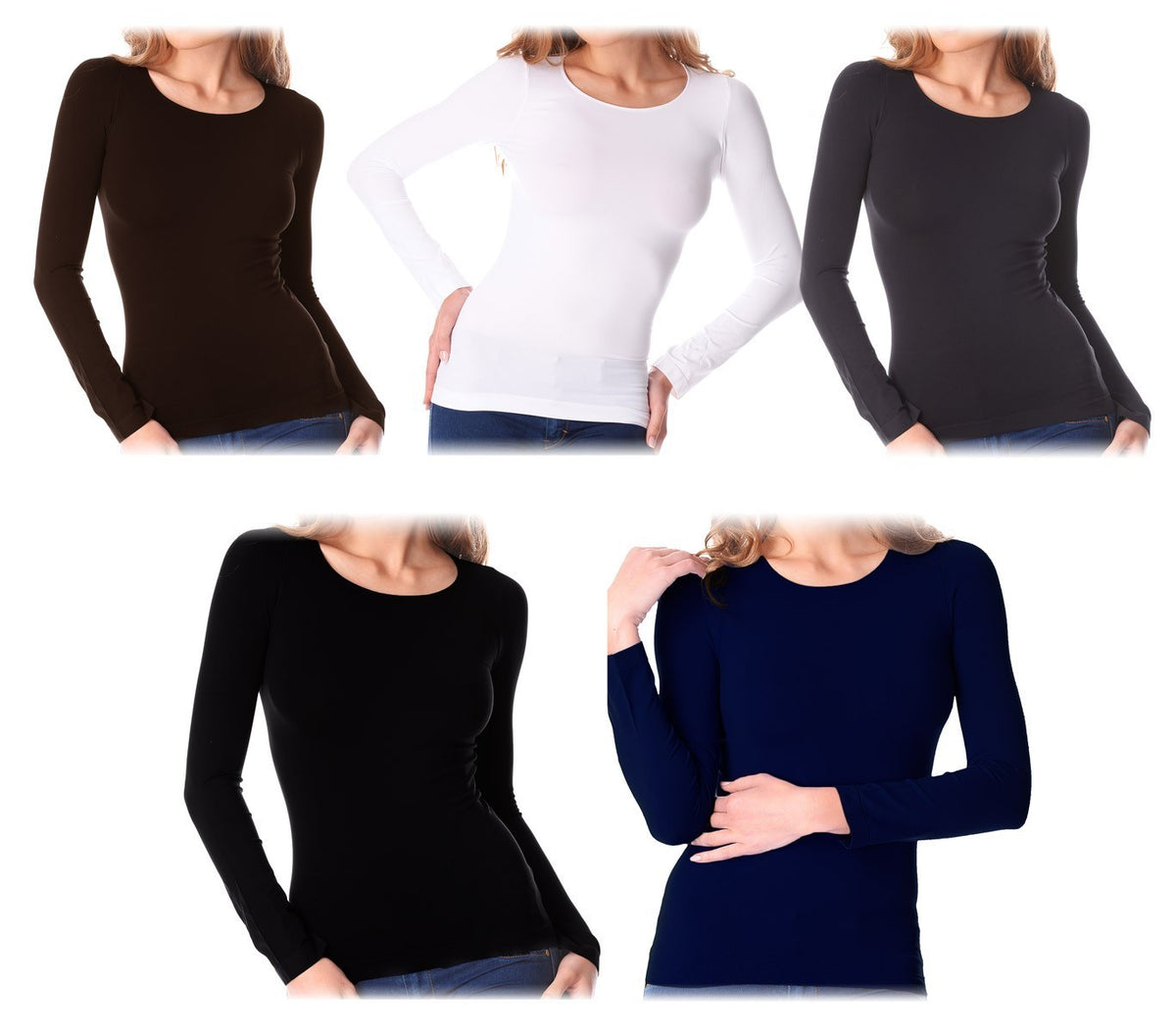 VKA20 Pack de 5 sous-pulls modèle Ilenia pour femme col rond effet thermique