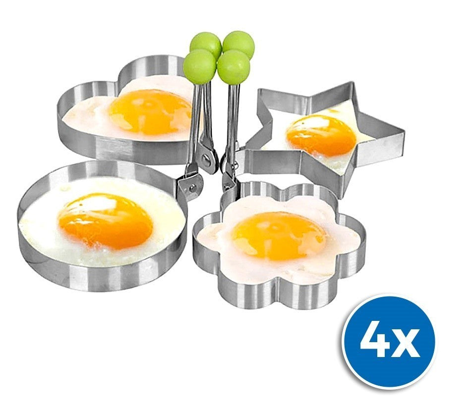 4706 Set de 4 moules à œufs au plat pour poêle en acier inox 9 x 9 x 1,4 cm
