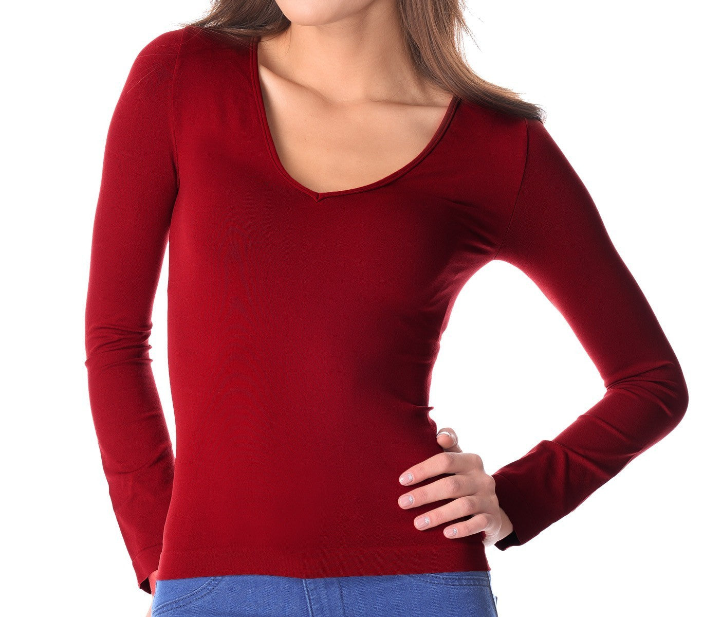 VKA25 Pack de 5 sous-pulls Luna manches longues col V pour femme effet thermique
