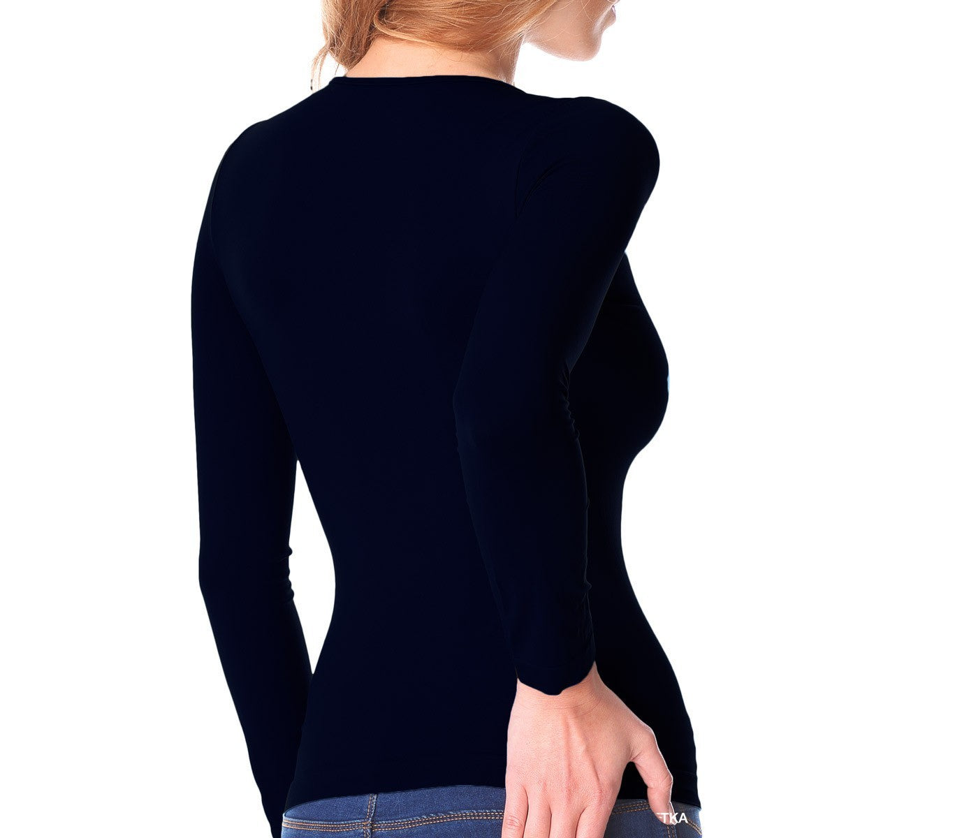 VKA25 Sous-pull Lisa manches longues col V pour femme slim fit effet thermique