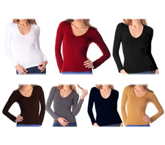 VKA25 Sous-pull Lisa manches longues col V pour femme slim fit effet thermique
