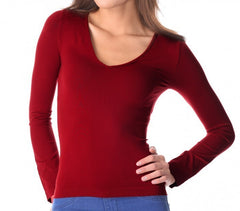 VKA25 Sous-pull Lisa manches longues col V pour femme slim fit effet thermique