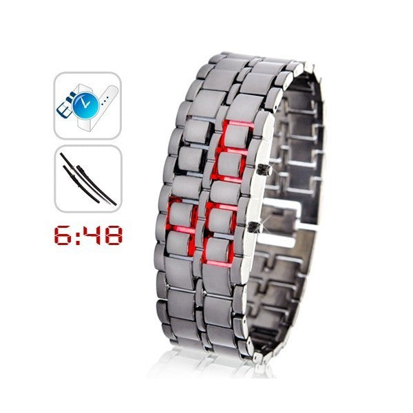 Montre numérique LED samouraï modèle de bracelet de fer métallique