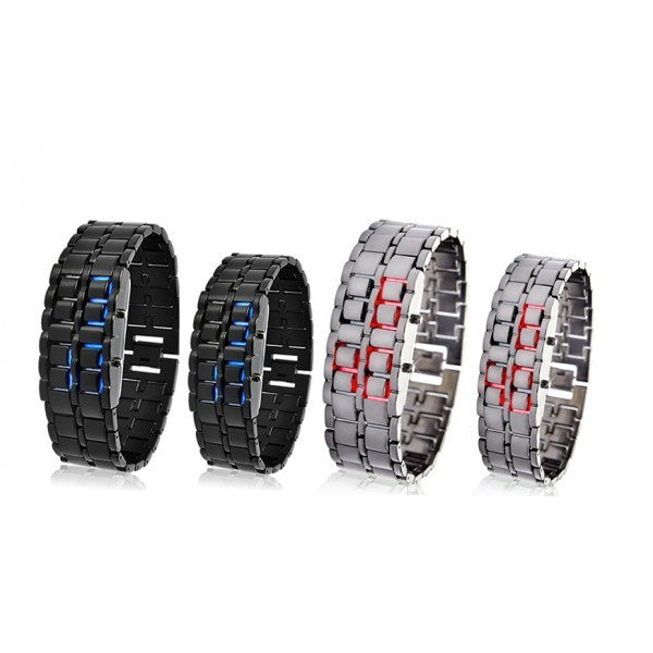 Montre numérique LED samouraï modèle de bracelet de fer métallique