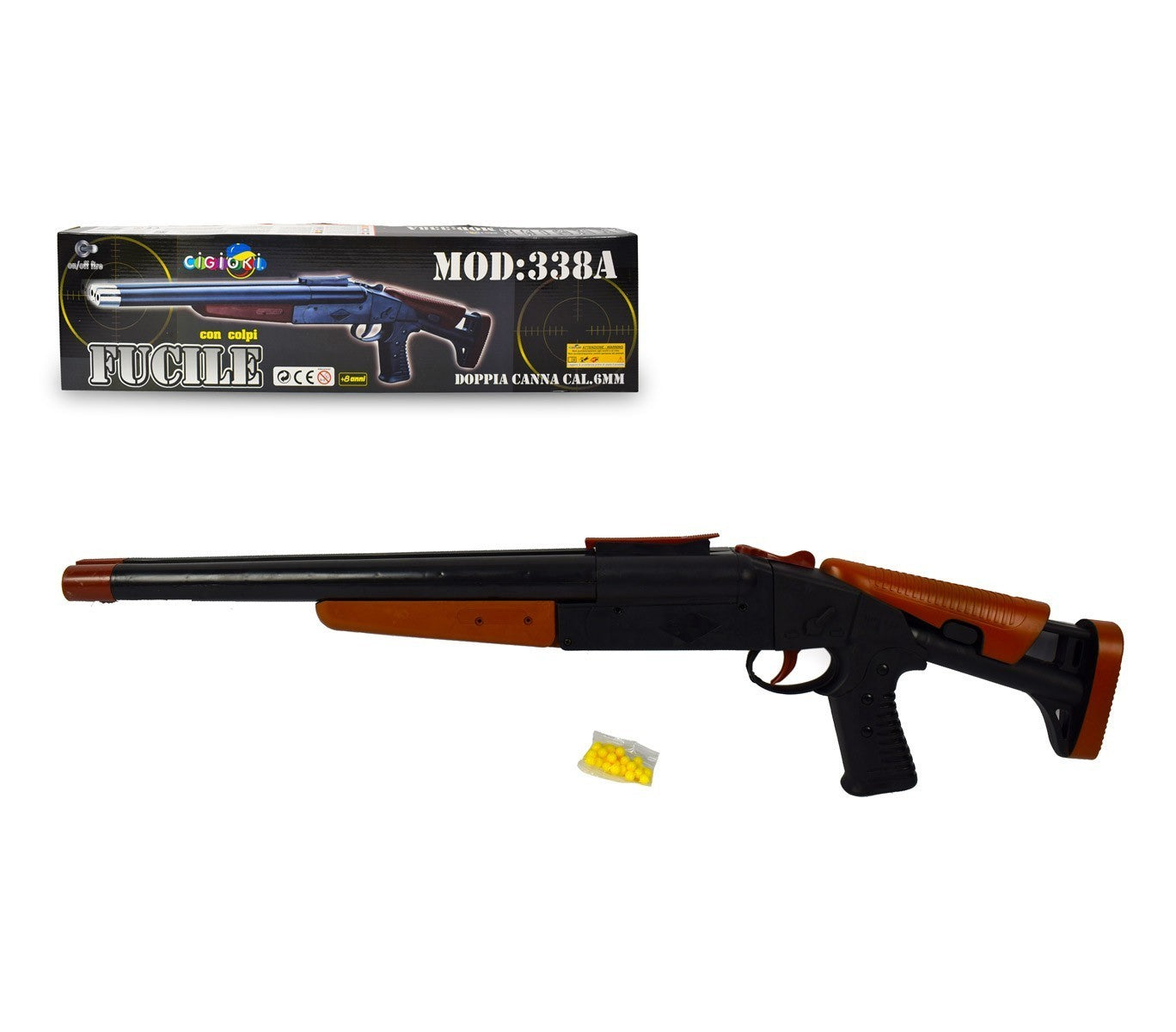 033834 Fusil à bille Cigioki double canon calibre 6 mm avec billes incluses