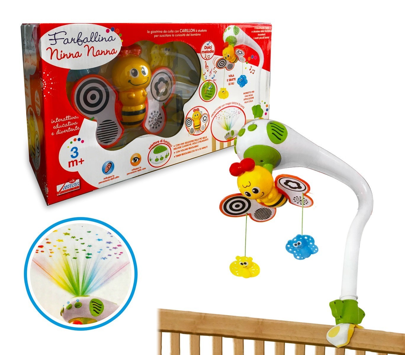103856 Mobile musical papillon pour bébé farfallina ninna nanna sons et lumières