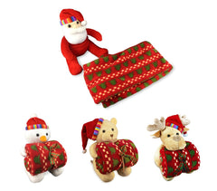575020 Set de peluche et couverture polaire thème de Noël idée cadeau 91 x 81 cm