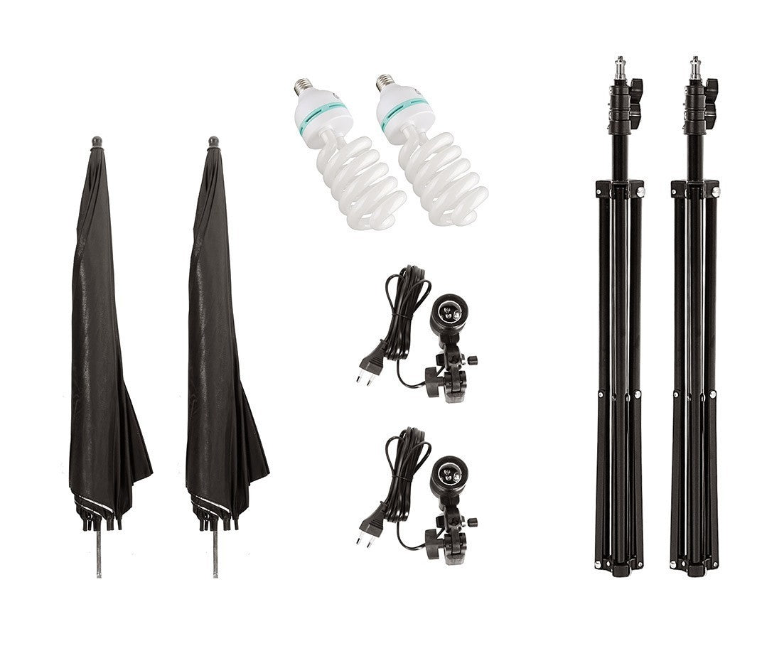 4493 Kit d’éclairage studio 2 parapluies lumineux 85 cm avec ampoules de 135 w