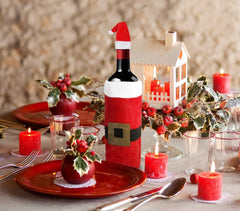 569197 Set de 2 cache-bouteilles déguisement de père Noël avec bonnet 23 x 12 cm
