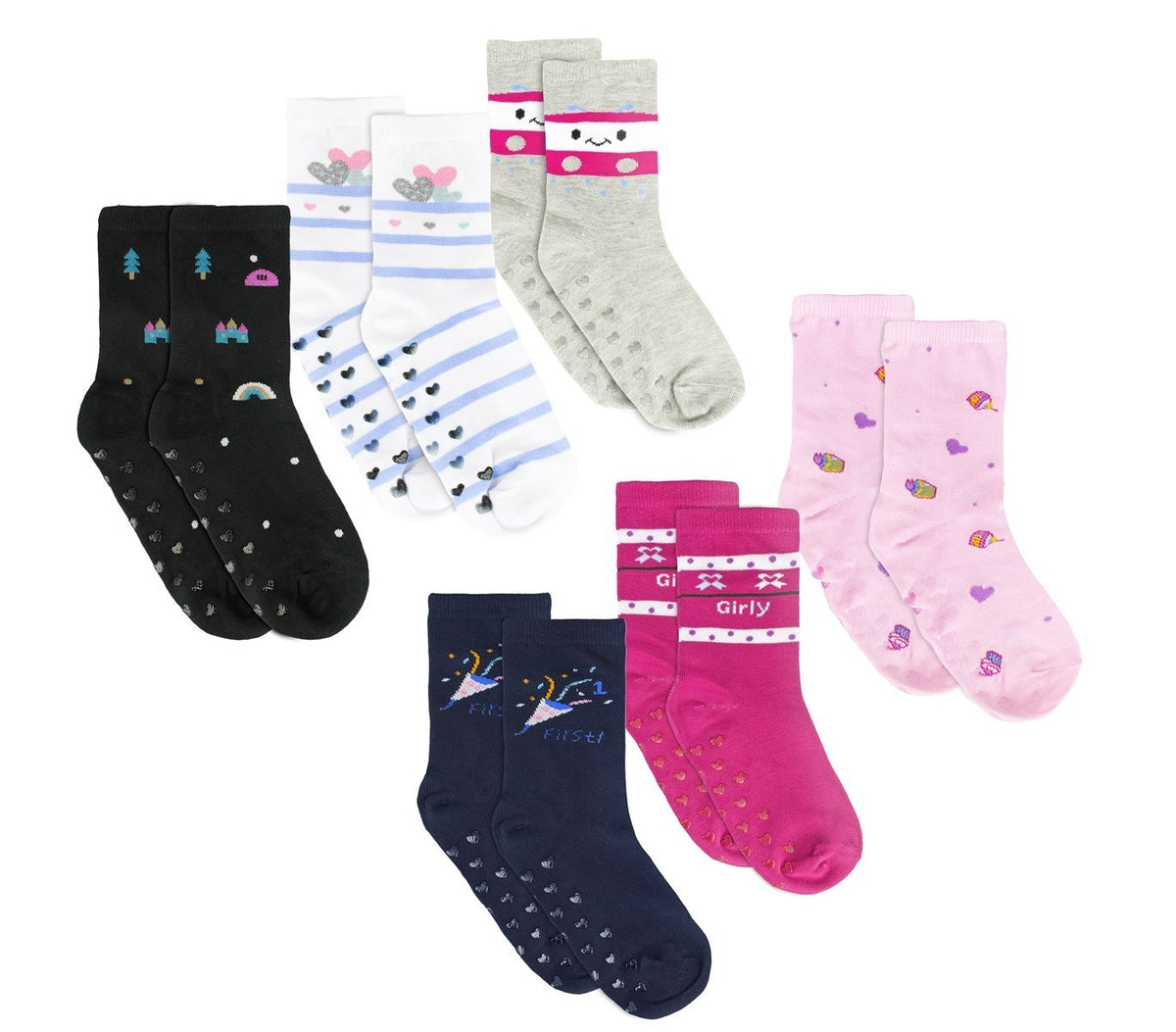N523 Lot de 6 paires chaussettes antidérapantes fille SHALLY taille unique 32/36