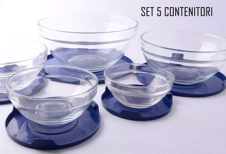 Lot 5 récipients en verre empilables -stockage alimentaire