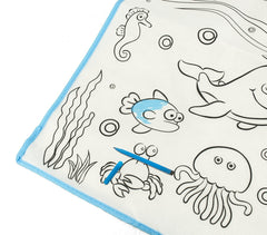 121767 Tapis magique L'OCÉAN lavable 50 x 50 cm pour colorier avec 12 feutres