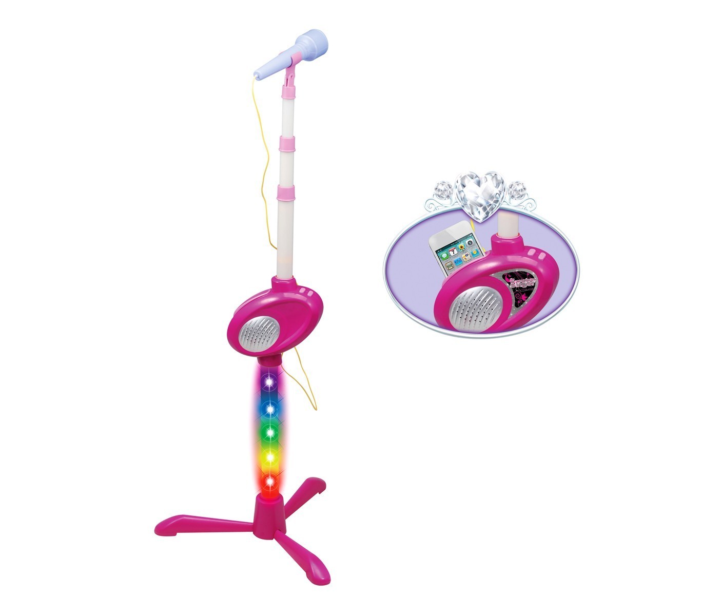 637530 Microphone sur pied karaoké VALENTINA ROCKSTAR  mp3 socle lumineux 123 cm