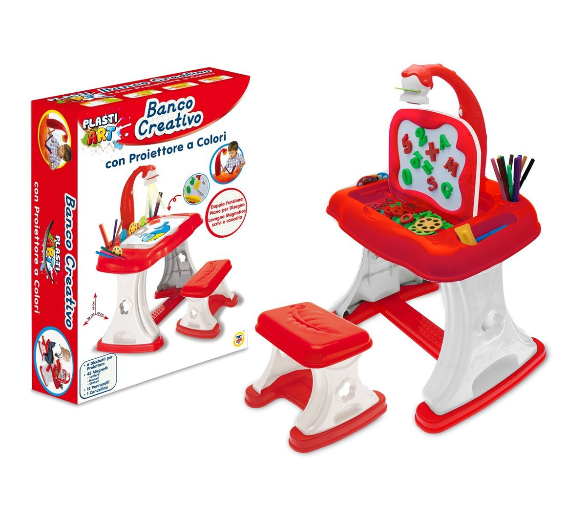 633891 Bureau d'activités d'écolier avec projecteur à couleurs et feutres
